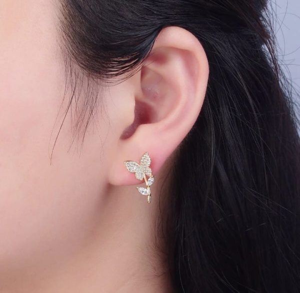 Golden Butterfly Flower Style Zircon Studs/Earrings For Women