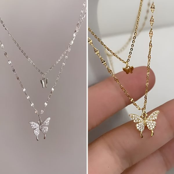 Korean Double Layer Pendent Butterfly With Diamonds