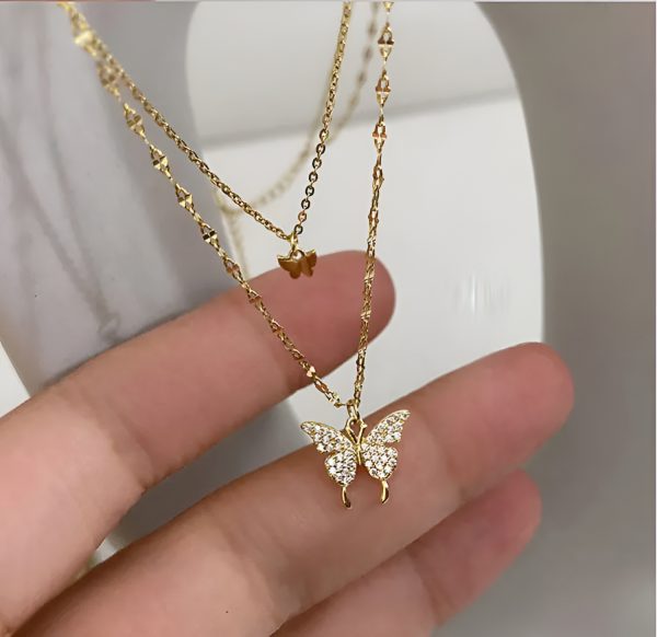 Korean Double Layer Pendent Butterfly With Diamonds